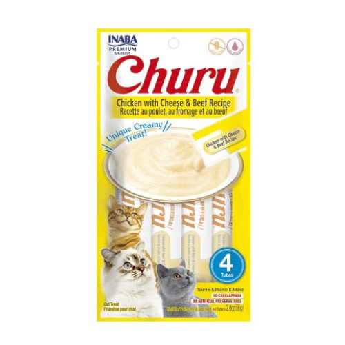 علاج القطط إينابا تشورو بالدجاج مع وصفة الجبن 4 × 14 جرام